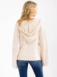 WOMEN'S LONG SLEEVE V-NECK HOODED PULLOVER SWEATER