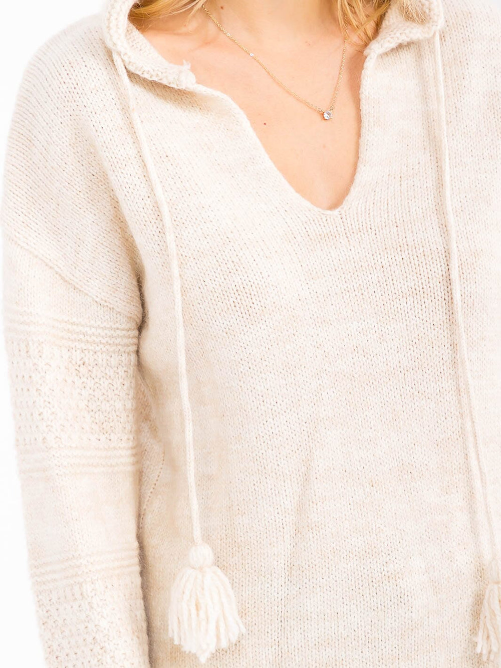 WOMEN'S LONG SLEEVE V-NECK HOODED PULLOVER SWEATER