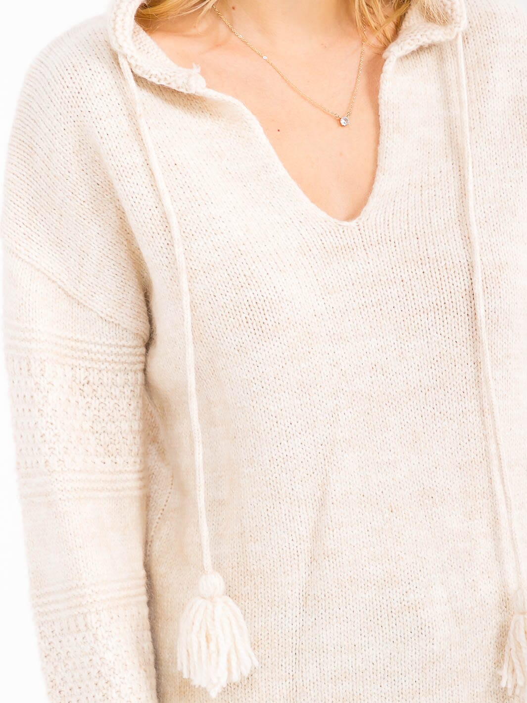 WOMEN'S LONG SLEEVE V-NECK HOODED PULLOVER SWEATER