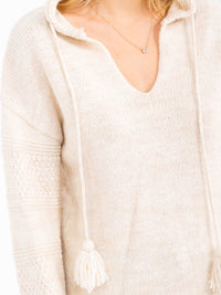 WOMEN'S LONG SLEEVE V-NECK HOODED PULLOVER SWEATER