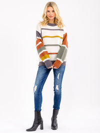 WOMEN'S LONG SLEEVE STRIPES COLORBLOCK PULLOVER SWEATER