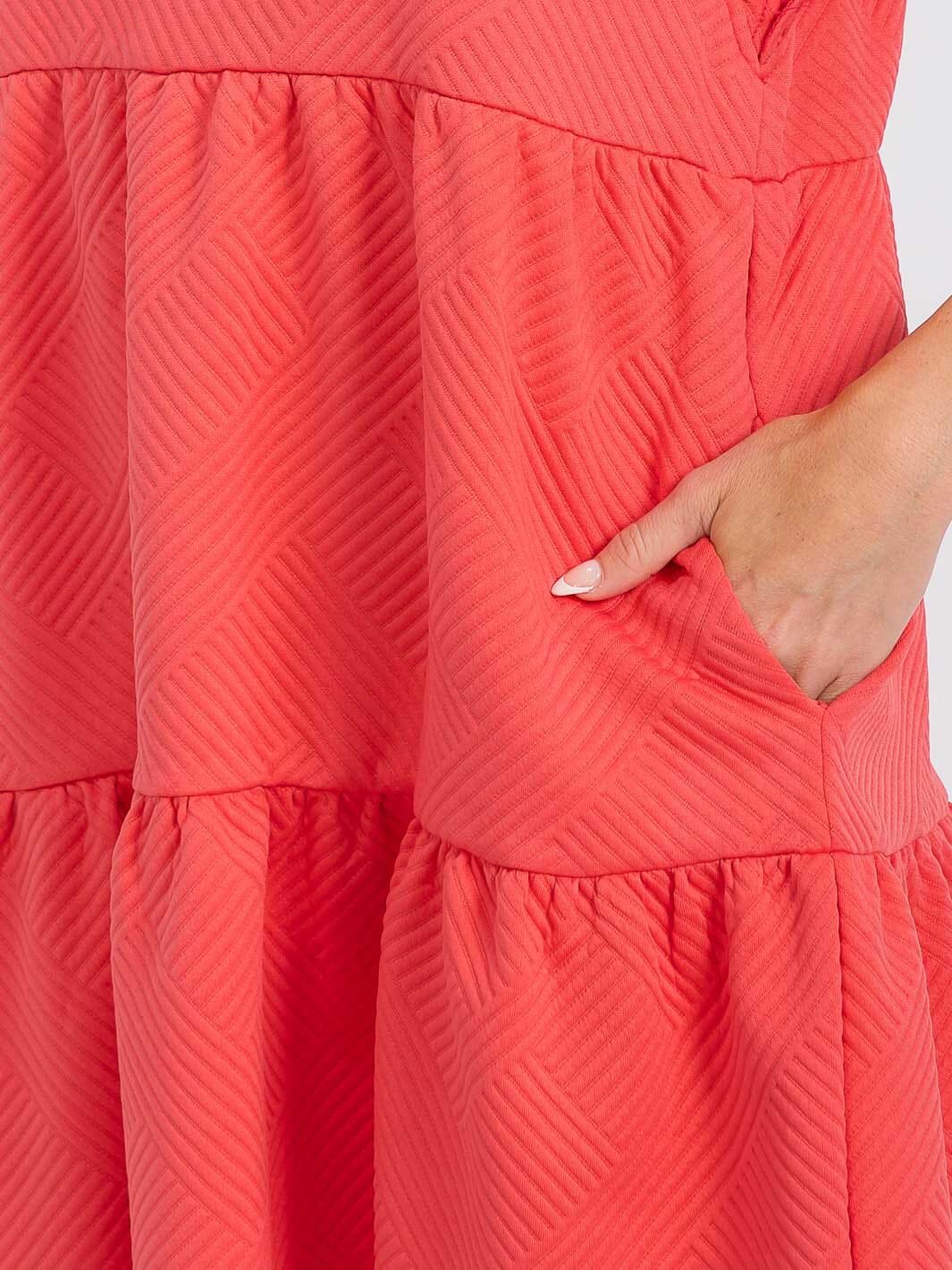 WOMEN'S RUFFLE SLEEVE FRONT POCKETS TIERED MINI DRESS