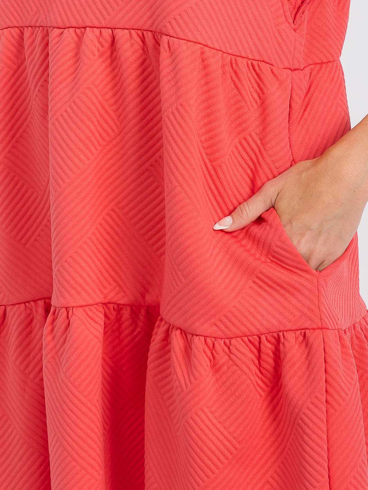 WOMEN'S RUFFLE SLEEVE FRONT POCKETS TIERED MINI DRESS