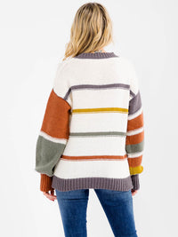 WOMEN'S LONG SLEEVE STRIPES COLORBLOCK PULLOVER SWEATER