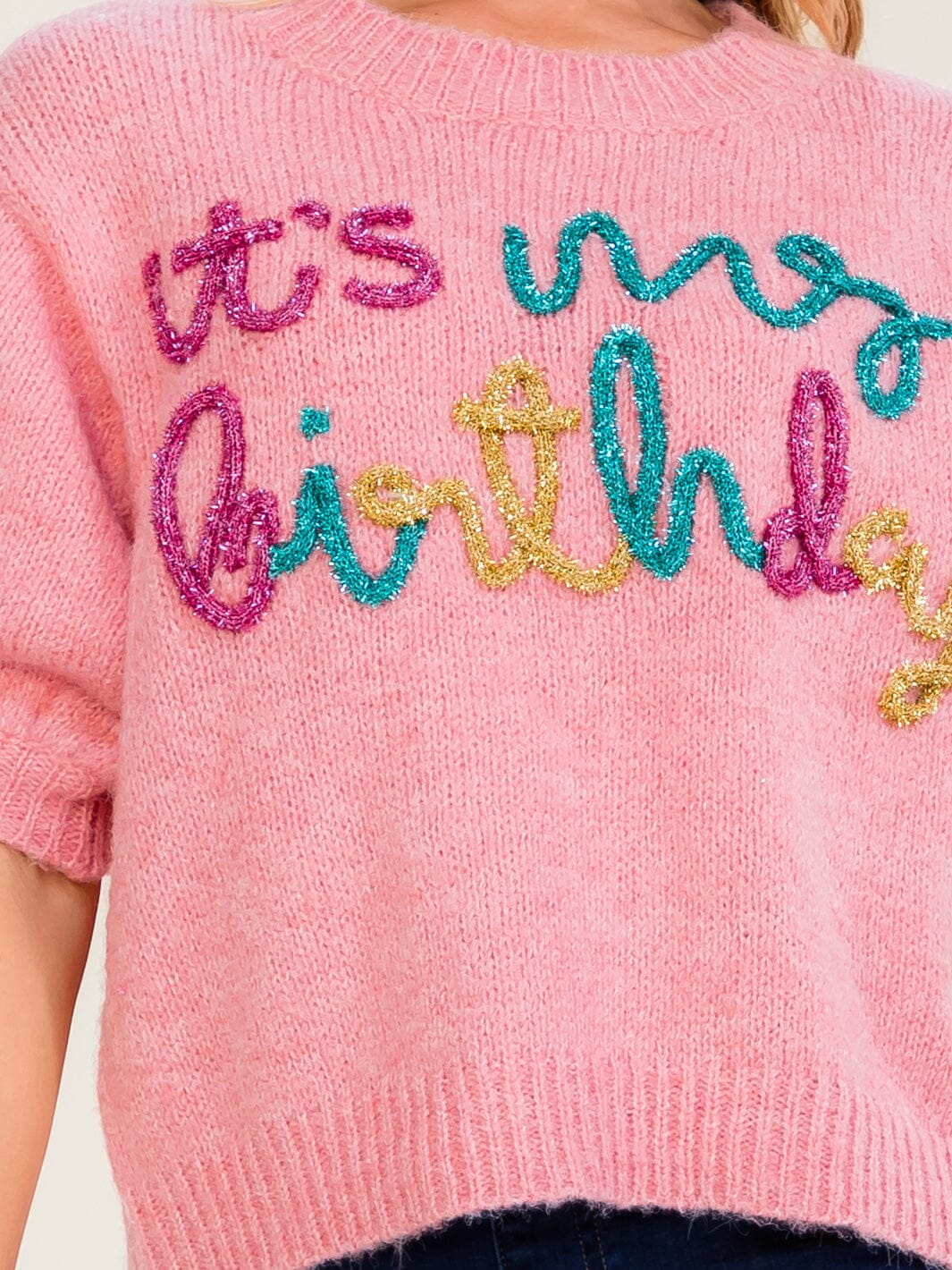 WOMEN'S SHORT SLEEVE IT'S MY BIRTHDAY SWEATER TOP