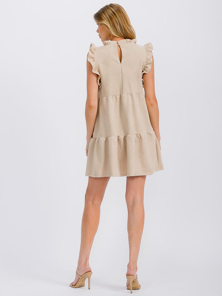WOMEN'S RUFFLE SLEEVE FRONT POCKETS TIERED MINI DRESS