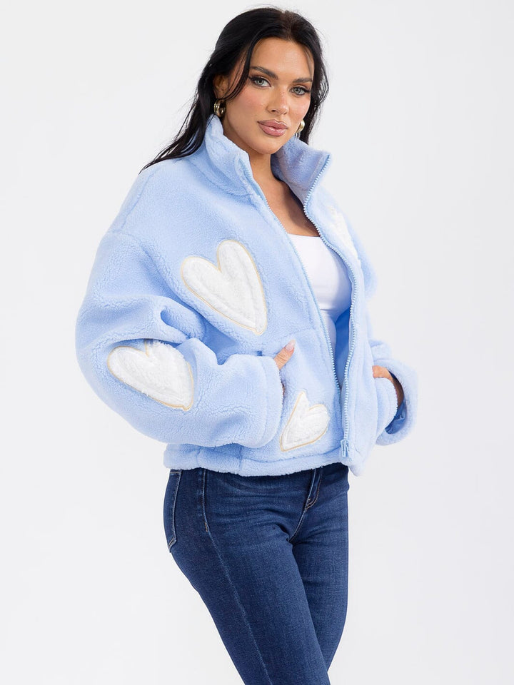 WOMEN'S LONG SLEEVE ZIPPER CLOSURE FRONT POCKETS SHERPA JACKET