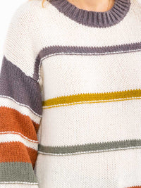 WOMEN'S LONG SLEEVE STRIPES COLORBLOCK PULLOVER SWEATER