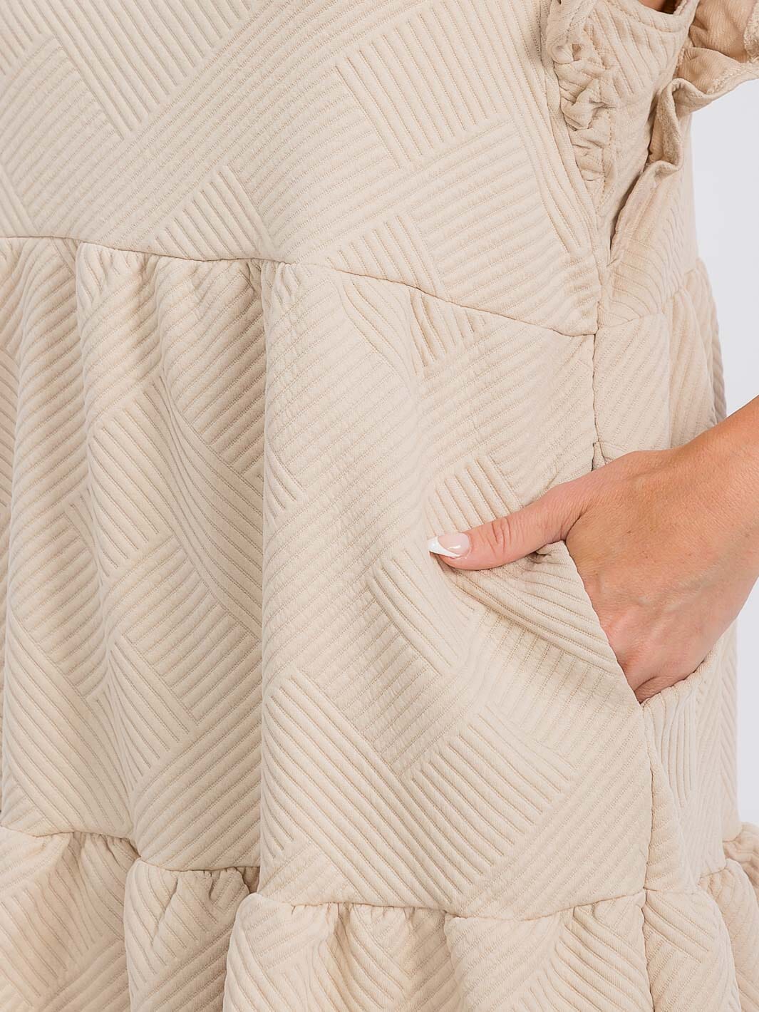 WOMEN'S RUFFLE SLEEVE FRONT POCKETS TIERED MINI DRESS