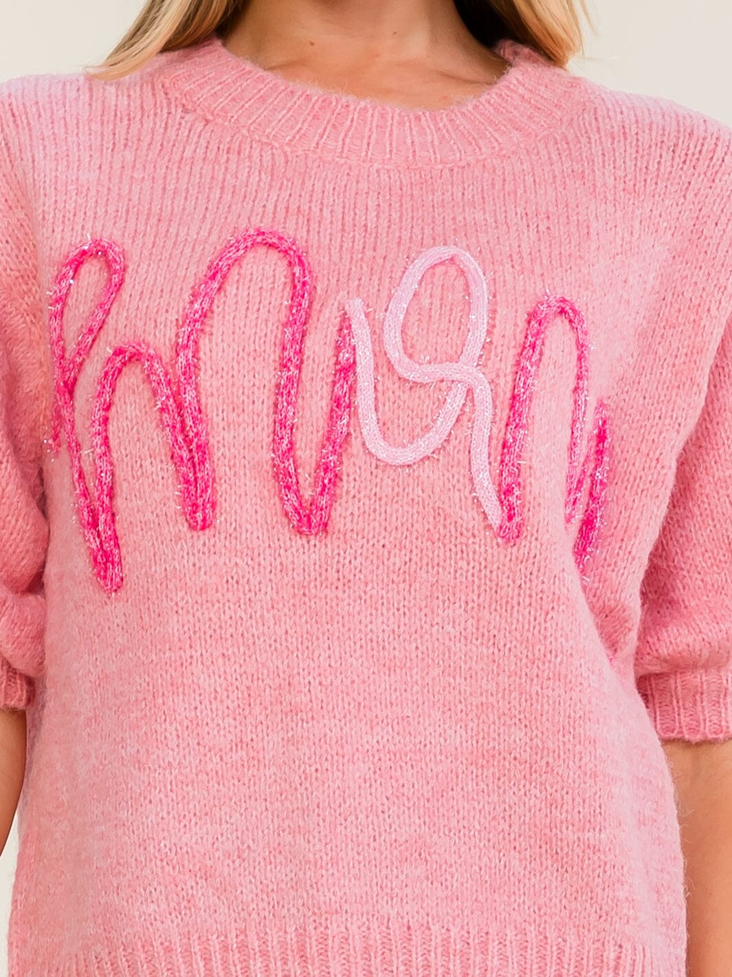 WOMEN'S SHORT SLEEVE MOM SWEATER TOP