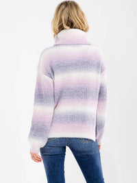 WOMEN'S LONG SLEEVE TURTLE NECK COLORBLOCK PULLOVER SWEATER