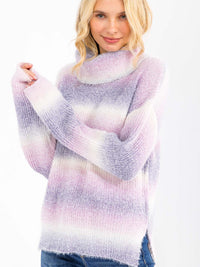 WOMEN'S LONG SLEEVE TURTLE NECK COLORBLOCK PULLOVER SWEATER