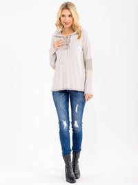 WOMEN'S LONG SLEEVE BUTTON UP HOODED TOP