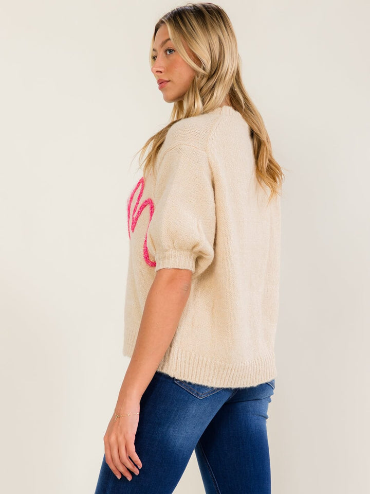 WOMEN'S SHORT SLEEVE MOM SWEATER TOP