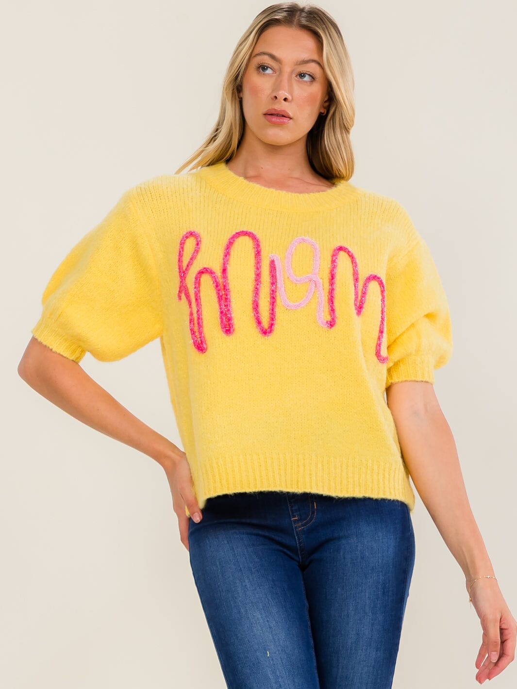 WOMEN'S SHORT SLEEVE MOM SWEATER TOP