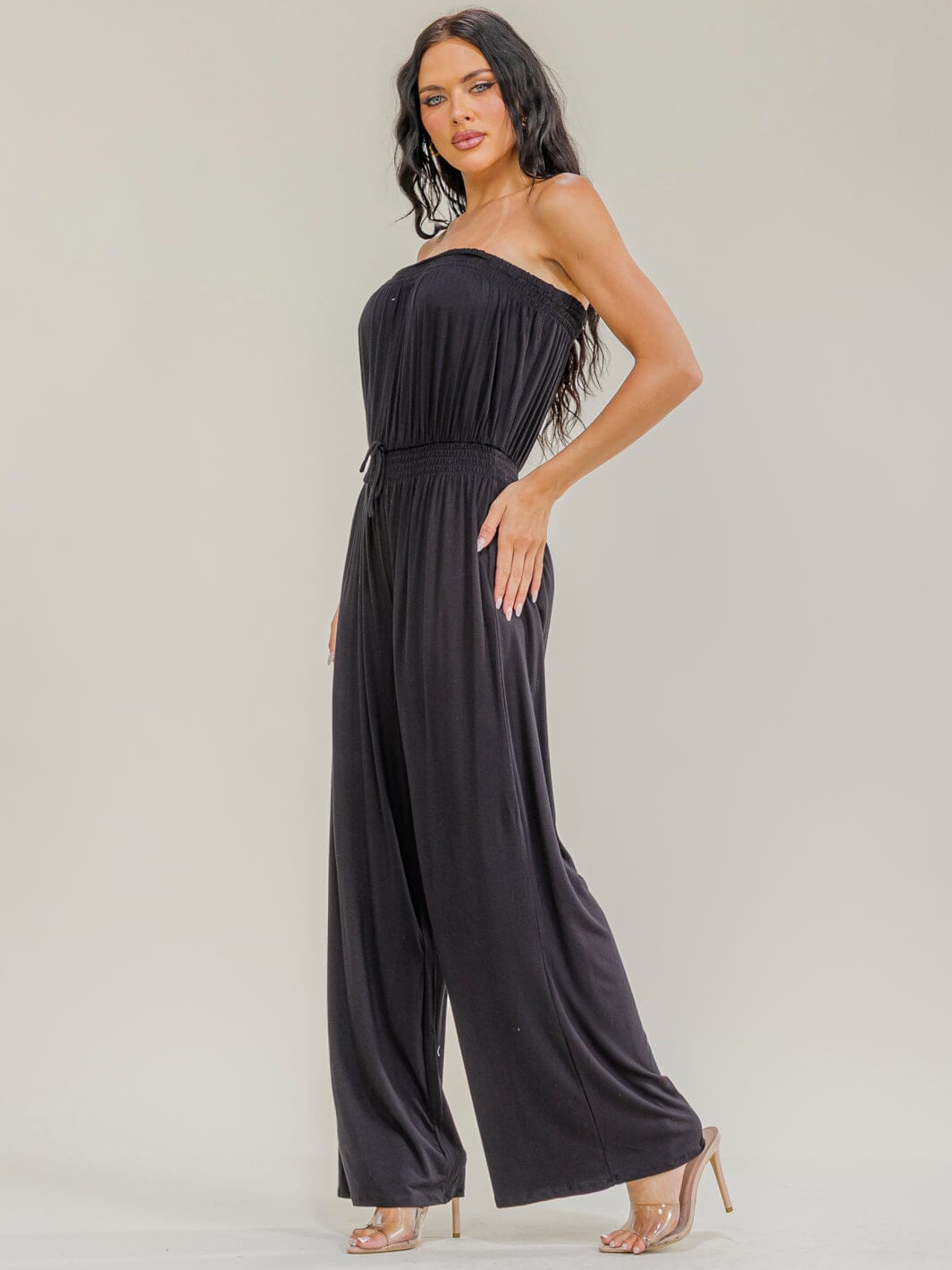 WOMEN'S SLEEVELESS ELASTIC WAIST WIDE LEG JUMPSUIT