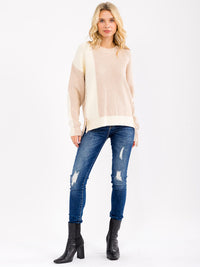 WOMEN'S LONG DETAILED SLEEVE COLORBLOCK PULLOVER SWEATER