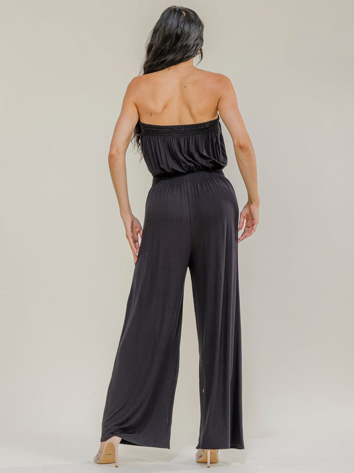 WOMEN'S SLEEVELESS ELASTIC WAIST WIDE LEG JUMPSUIT