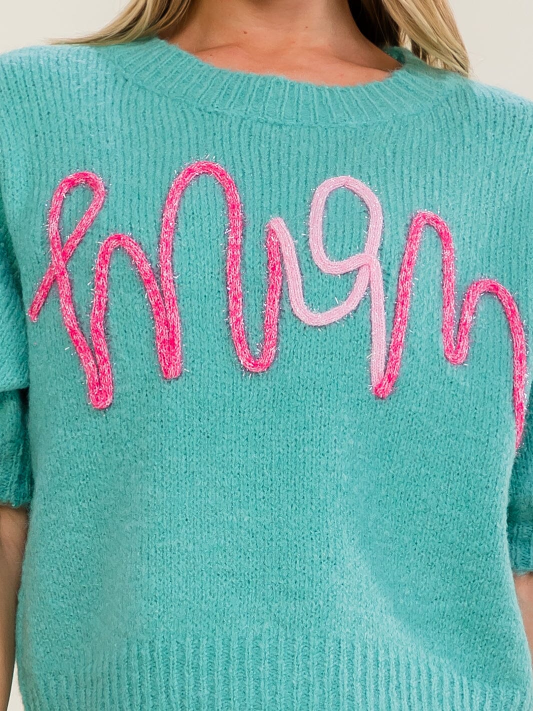 WOMEN'S SHORT SLEEVE MOM SWEATER TOP