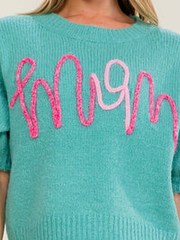 WOMEN'S SHORT SLEEVE MOM SWEATER TOP