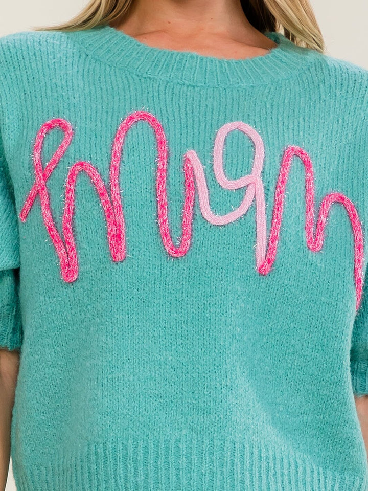 WOMEN'S SHORT SLEEVE MOM SWEATER TOP
