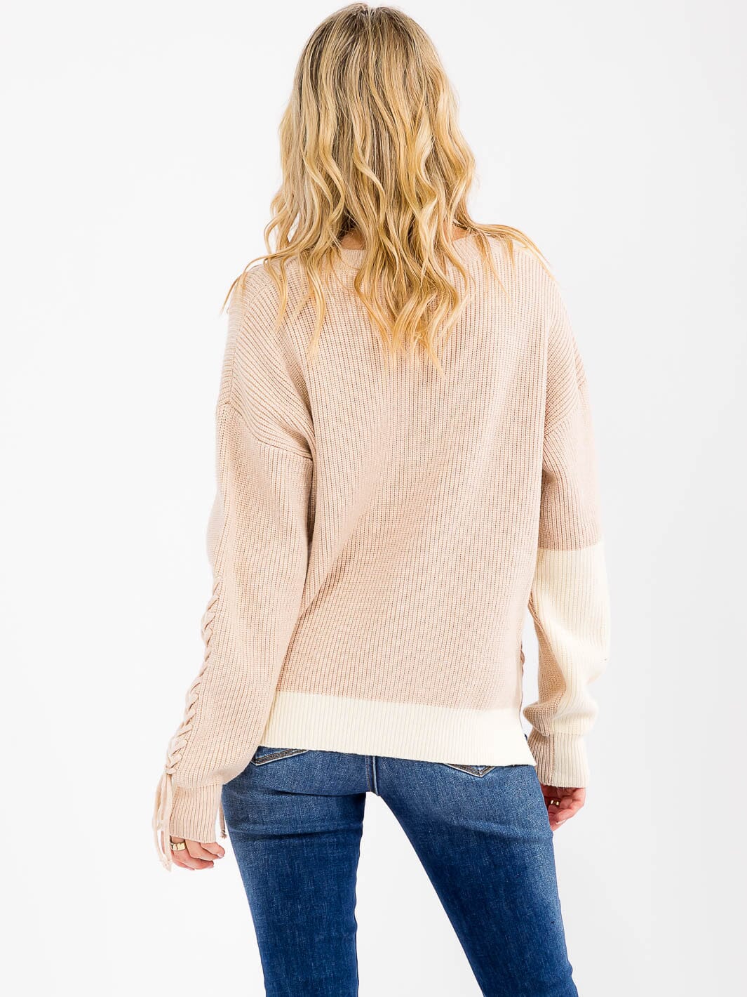 WOMEN'S LONG DETAILED SLEEVE COLORBLOCK PULLOVER SWEATER