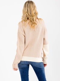 WOMEN'S LONG DETAILED SLEEVE COLORBLOCK PULLOVER SWEATER