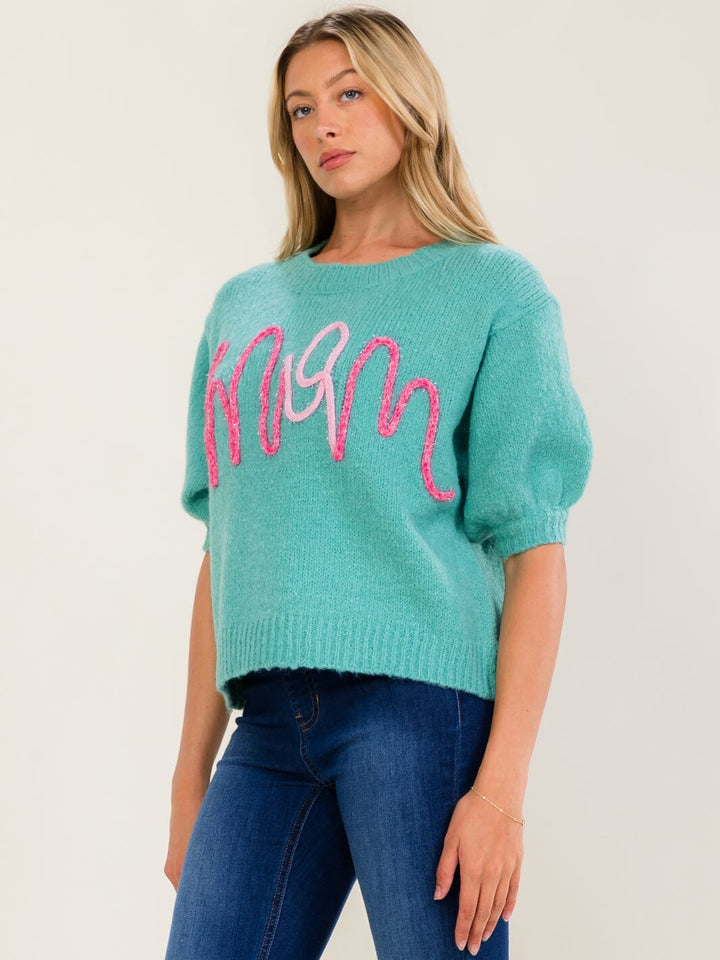 WOMEN'S SHORT SLEEVE MOM SWEATER TOP