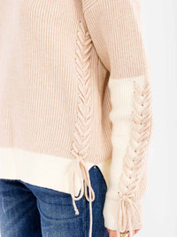 WOMEN'S LONG DETAILED SLEEVE COLORBLOCK PULLOVER SWEATER