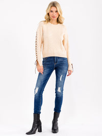 WOMEN'S LONG DETAILED SLEEVE PULLOVER SWEATER