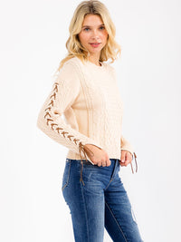 WOMEN'S LONG DETAILED SLEEVE PULLOVER SWEATER