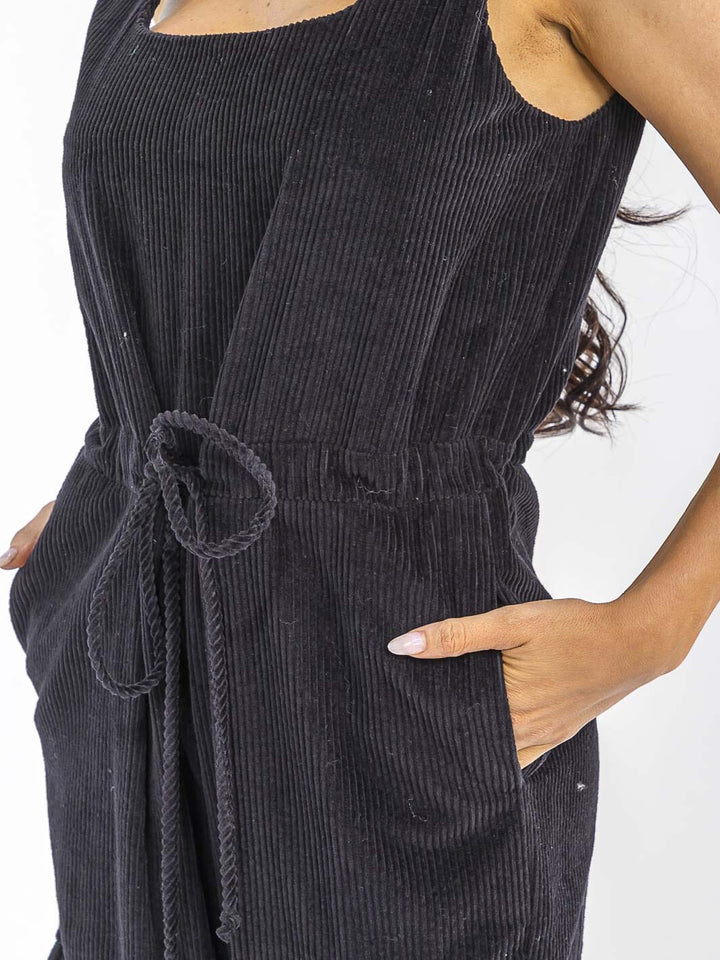 WOMEN'S SLEEVELESS ADJUSTABLE WAIST CARGO POCKETS JOGGER CORDUROY JUMPSUIT