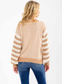 WOMEN'S LONG SLEEVE STRIPES COLORBLOCK PULLOVER SWEATER