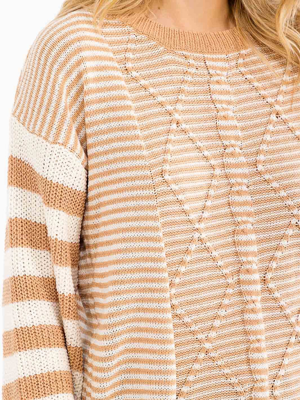 WOMEN'S LONG SLEEVE STRIPES COLORBLOCK PULLOVER SWEATER