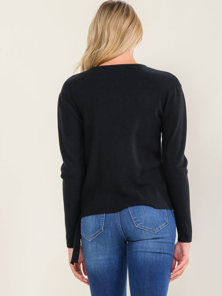WOMEN'S LONG SLEEVE BUTTON FRONT BELT BLOUSE