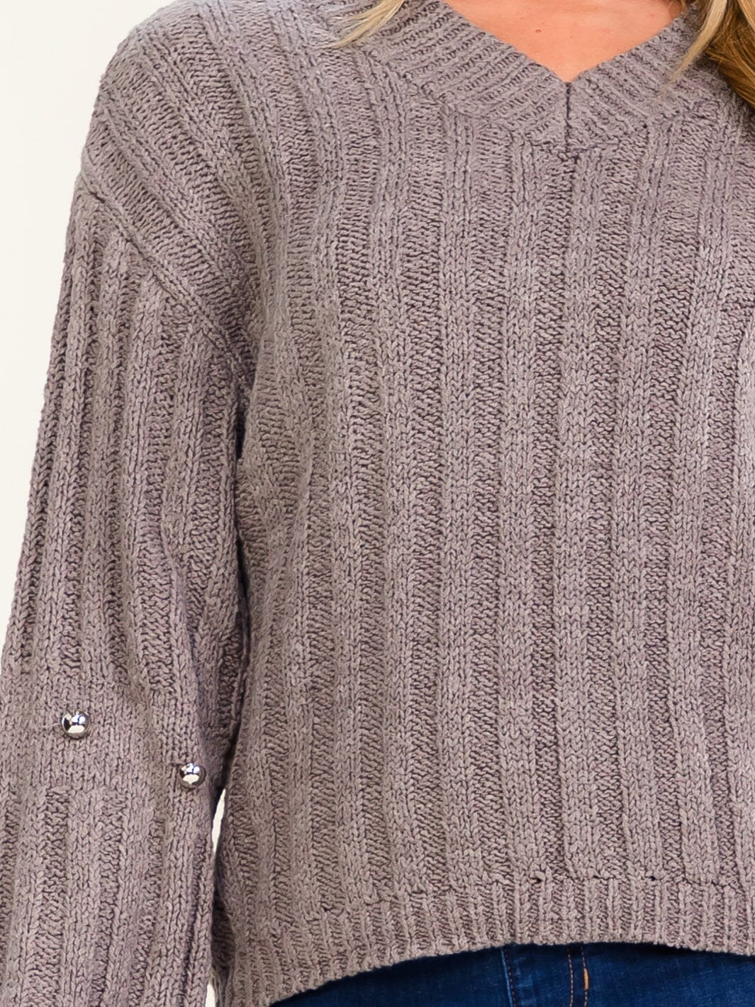 WOMEN'S LONG SLEEVE V-NECK RIBBED PULLOVER SWEATER