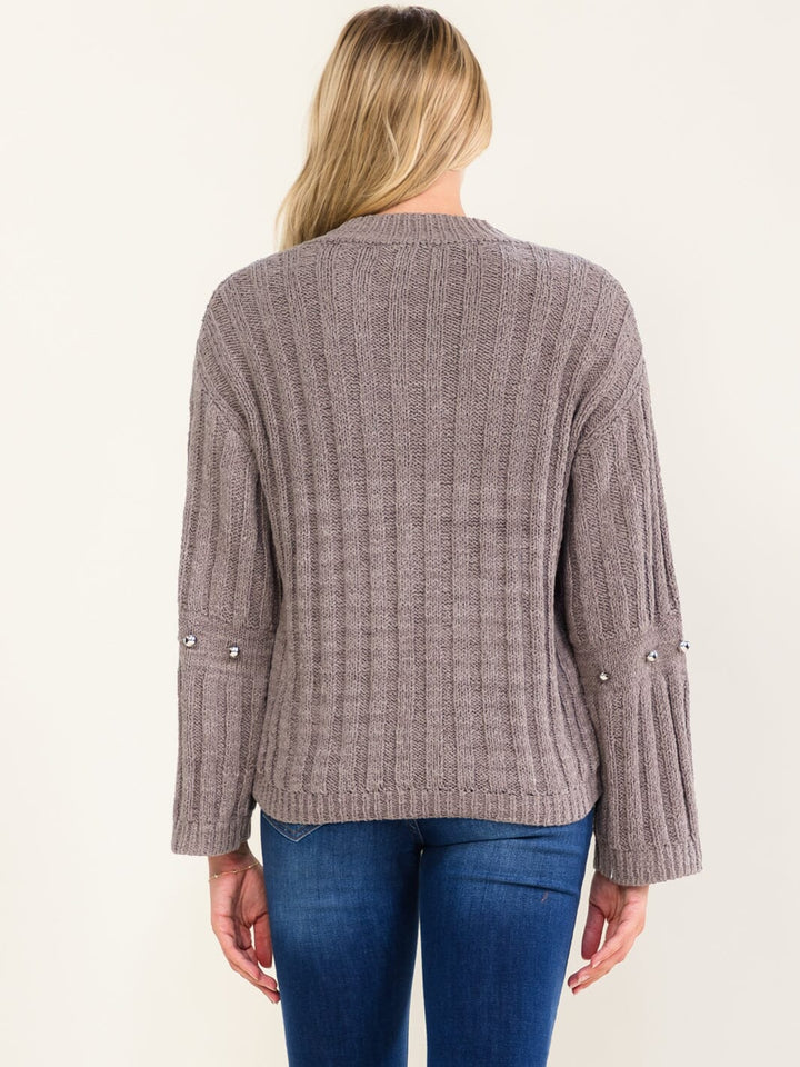 WOMEN'S LONG SLEEVE V-NECK RIBBED PULLOVER SWEATER