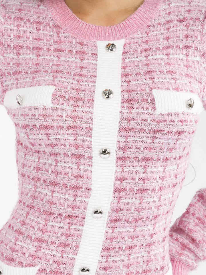 WOMEN'S LONG SLEEVE FRONT POCKETS TWEED KNIT BODYCON MINI DRESS