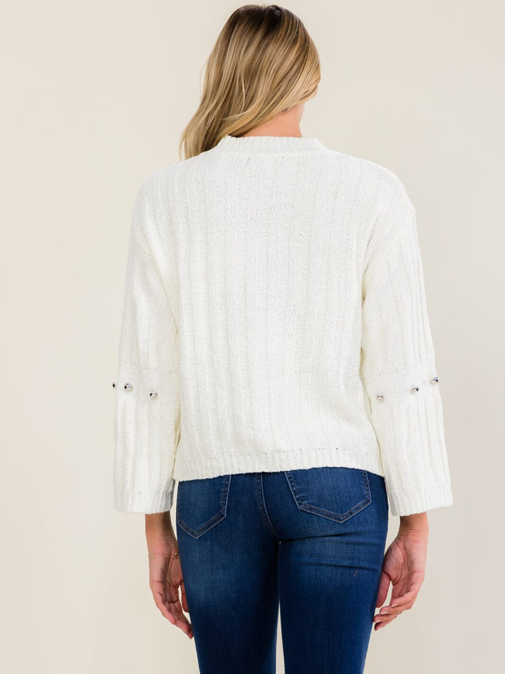 WOMEN'S LONG SLEEVE V-NECK RIBBED PULLOVER SWEATER