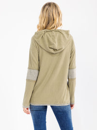 WOMEN'S LONG SLEEVE BUTTON UP HOODED TOP