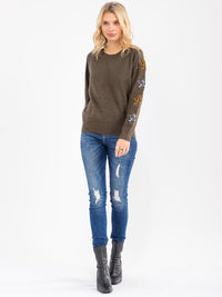 WOMEN'S LONG SLEEVE STARS PRINT PULLOVER SWEATER
