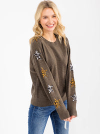 WOMEN'S LONG SLEEVE STARS PRINT PULLOVER SWEATER