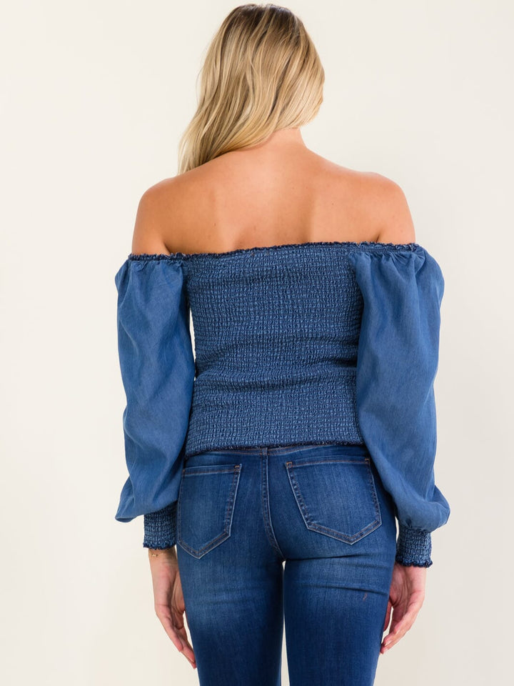 WOMEN'S LONG SLEEVE OFF SHOULDER SMOCK BLOUSE