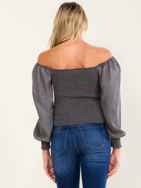 WOMEN'S LONG SLEEVE OFF SHOULDER SMOCK BLOUSE