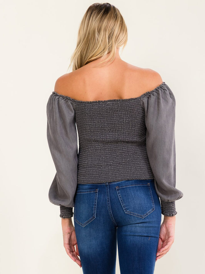 WOMEN'S LONG SLEEVE OFF SHOULDER SMOCK BLOUSE