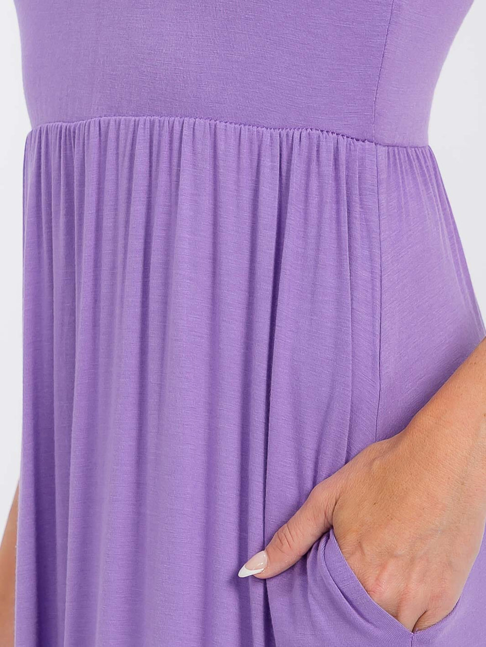 WOMEN'S SLEEVELESS ELASTIC WAIST FRONT POCKETS MAXI DRESS