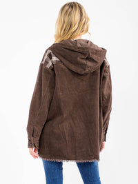 WOMEN'S LONG SLEEVE BUTTON CLOSURE POCKETS HOODED JACKET