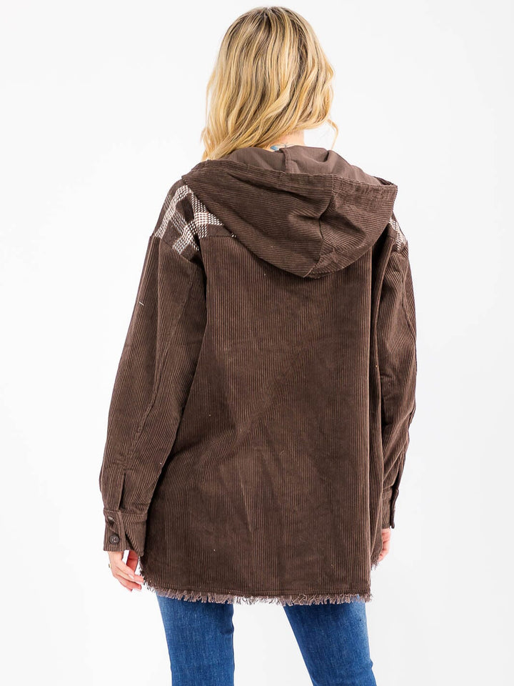 WOMEN'S LONG SLEEVE BUTTON CLOSURE POCKETS HOODED JACKET