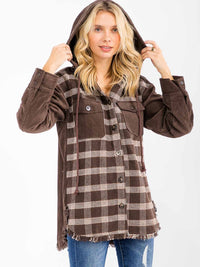WOMEN'S LONG SLEEVE BUTTON CLOSURE POCKETS HOODED JACKET