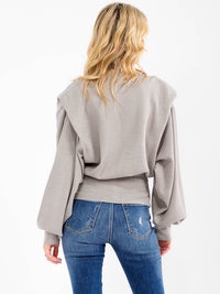 WOMEN'S LONG DETAILED SLEEVE SOLID PULLOVER SWEATER